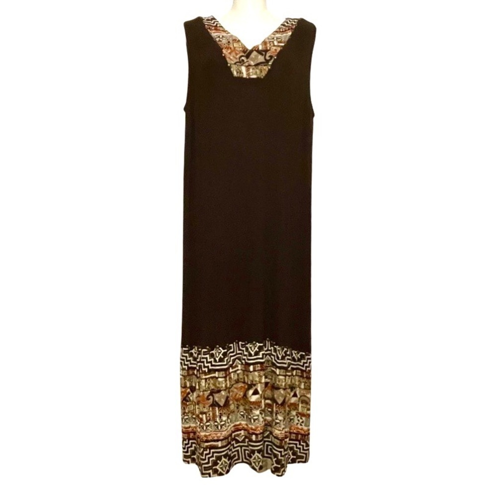 Tribal print brown studded v-neck sleeveless muu muu plus size 2X